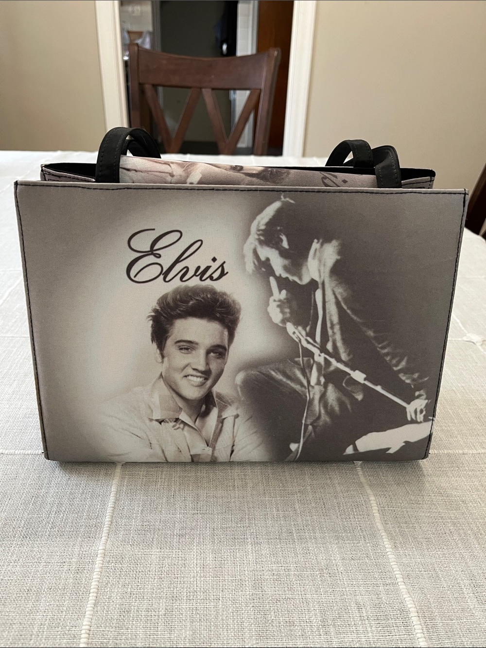 ELVIS Graphic Shoulder Tote Bag - Black/Gray